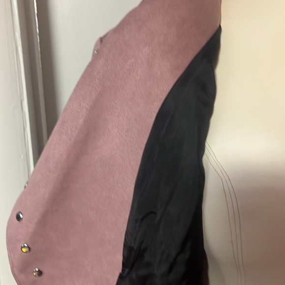 pink suede leather jacket fringes by Adore beaded button close nwt - Picture 3 of 12